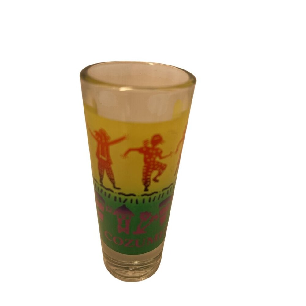 COZUMEL SHOT GLASS 4+Inches‎ Tall COLORFUL GRAPHIC